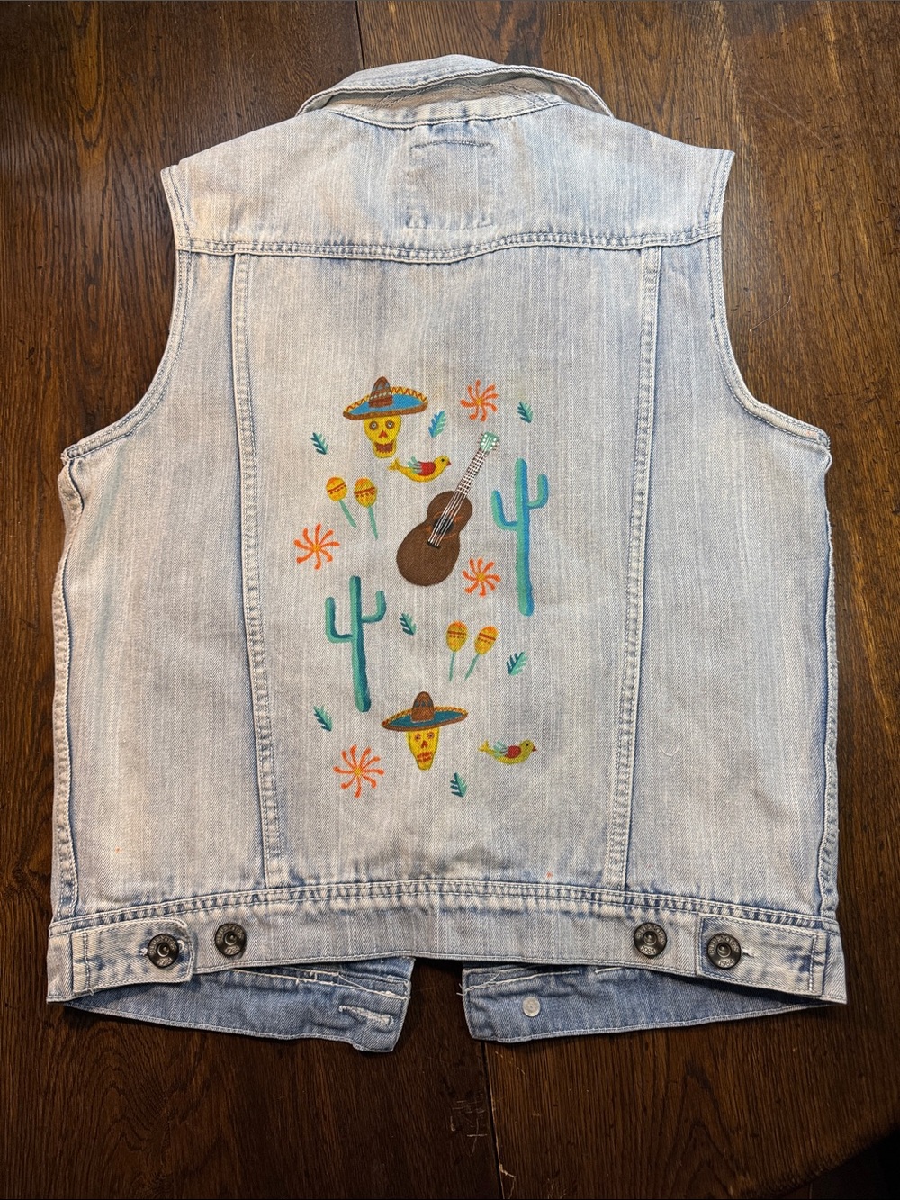 ReLove Light Blue Denim hand painted Sleeveless Vest - Southwestern Motif